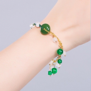 Bracelet Glaçure Couleur Calcédoine Verte Style Ethnique Rétro