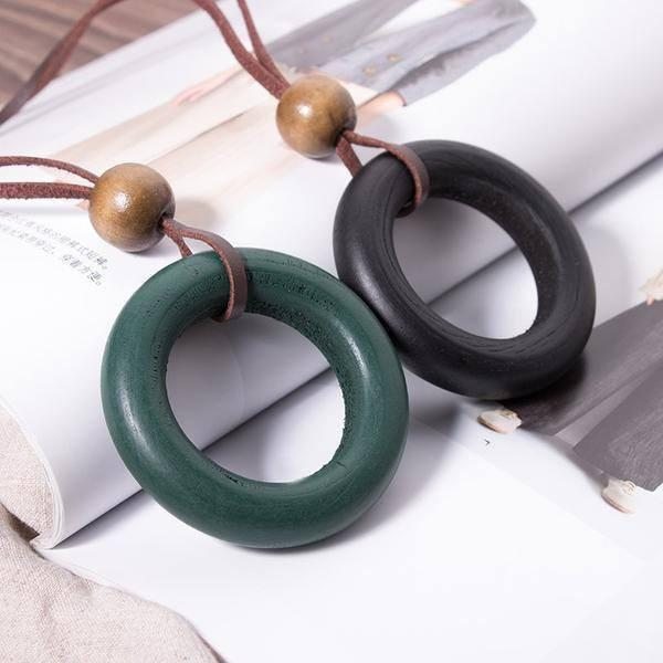 Collier Cercle En Bois Rétro Pour Femmes Vintage