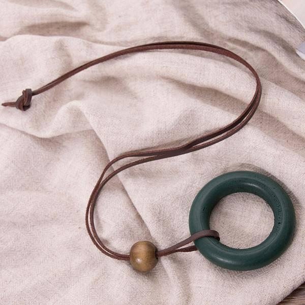 Collier Cercle En Bois Rétro Pour Femmes Vintage