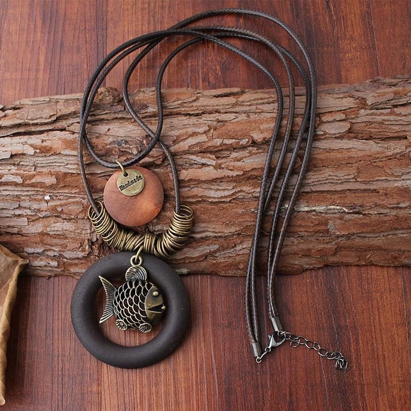 Collier Femme Pendentif Poisson Vintage Style Ethnique