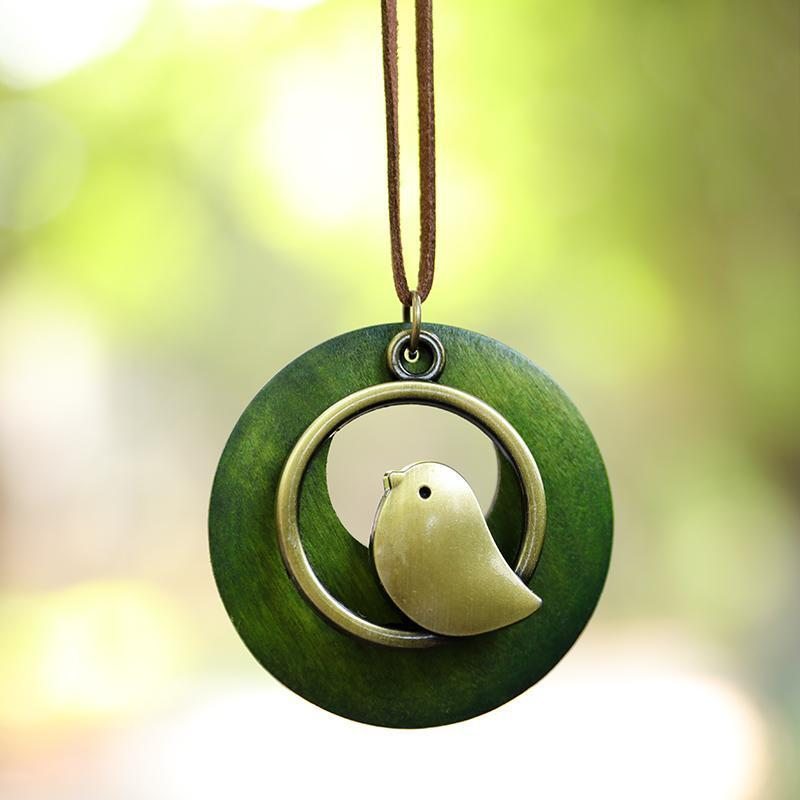 Collier Pendentif En Bois Rond En Forme D'oiseau En Métal Mignon