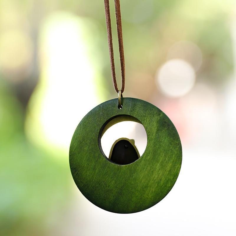 Collier Pendentif En Bois Rond En Forme D'oiseau En Métal Mignon