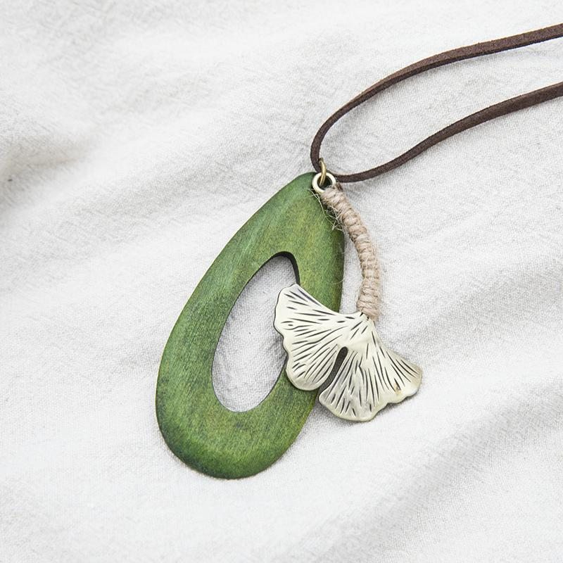 Collier Pendentif En Forme De Goutte Verte En Cuivre Ginkgo Exquis Vintage