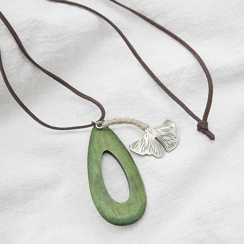 Collier Pendentif En Forme De Goutte Verte En Cuivre Ginkgo Exquis Vintage