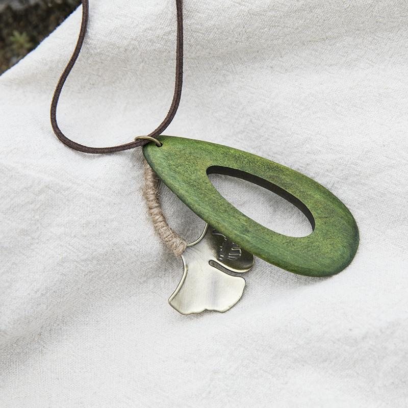 Collier Pendentif En Forme De Goutte Verte En Cuivre Ginkgo Exquis Vintage