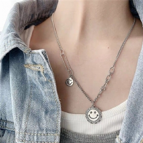 Collier Smiley Argent Vintage S925 Mode Femme