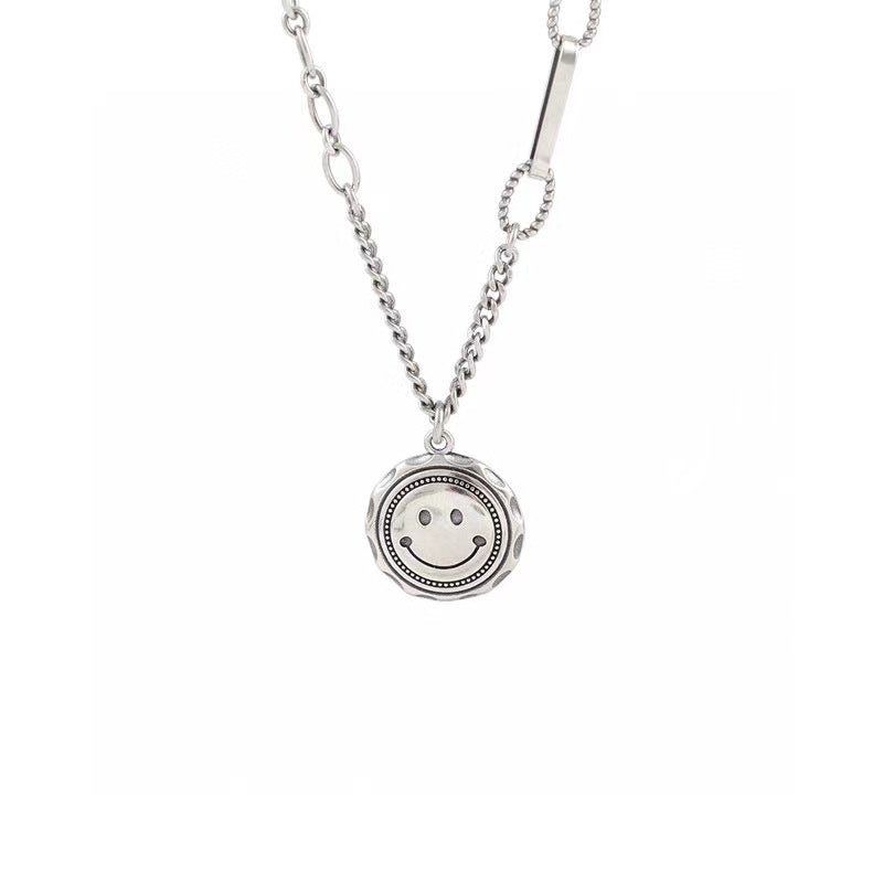 Collier Smiley Argent Vintage S925 Mode Femme