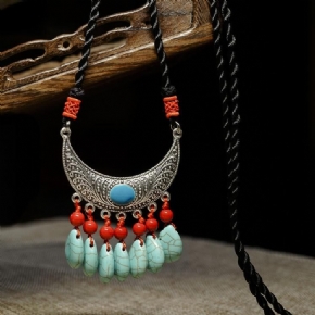 Collier Turquoise Alliage Style Ethnique Rétro