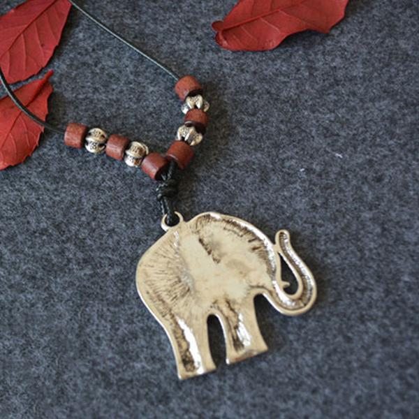 Colliers Pendentifs En Perles De Bois D'éléphant En Alliage