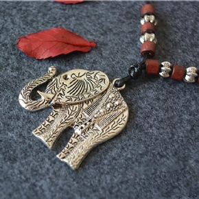 Sautoir Pendentif Éléphant Perles Bois