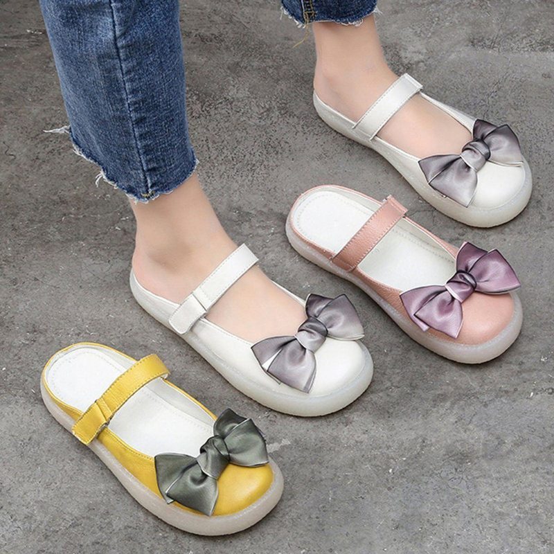 Femmes Flat Bow-knot Plus Size 34-43 Casual Velcro Pantoufles