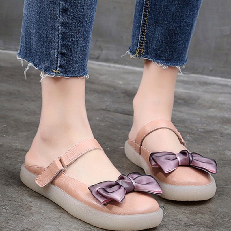 Femmes Flat Bow-knot Plus Size 34-43 Casual Velcro Pantoufles