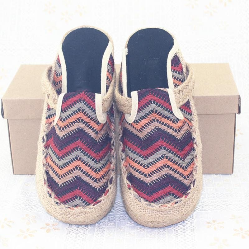 Femmes Homme Maison Tissu Casual Style Folk Slip-on Tresse Rétro Pantoufles