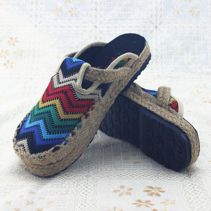 Femmes Homme Maison Tissu Casual Style Folk Slip-on Tresse Rétro Pantoufles