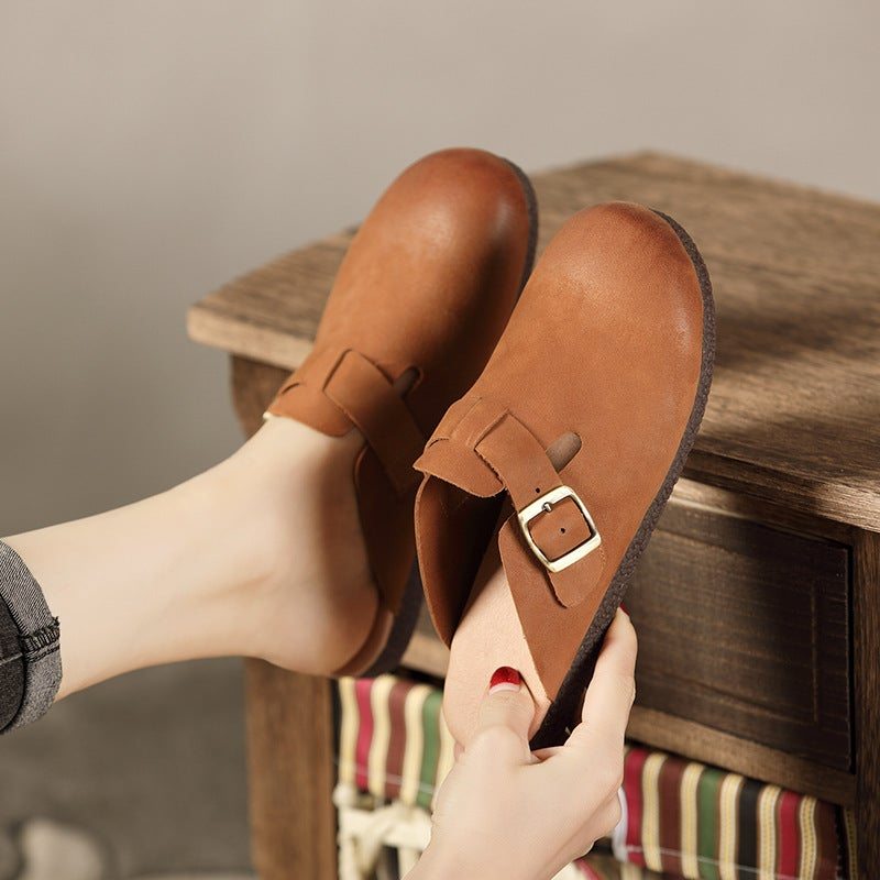 Pantoufles À Bout Rond En Nubuck Rétro Pour Femmes