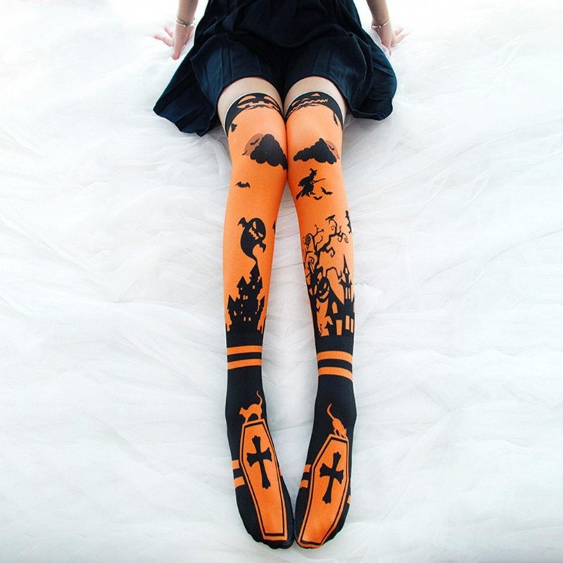 Chaussettes Moulantes En Velours Imprimé Halloween