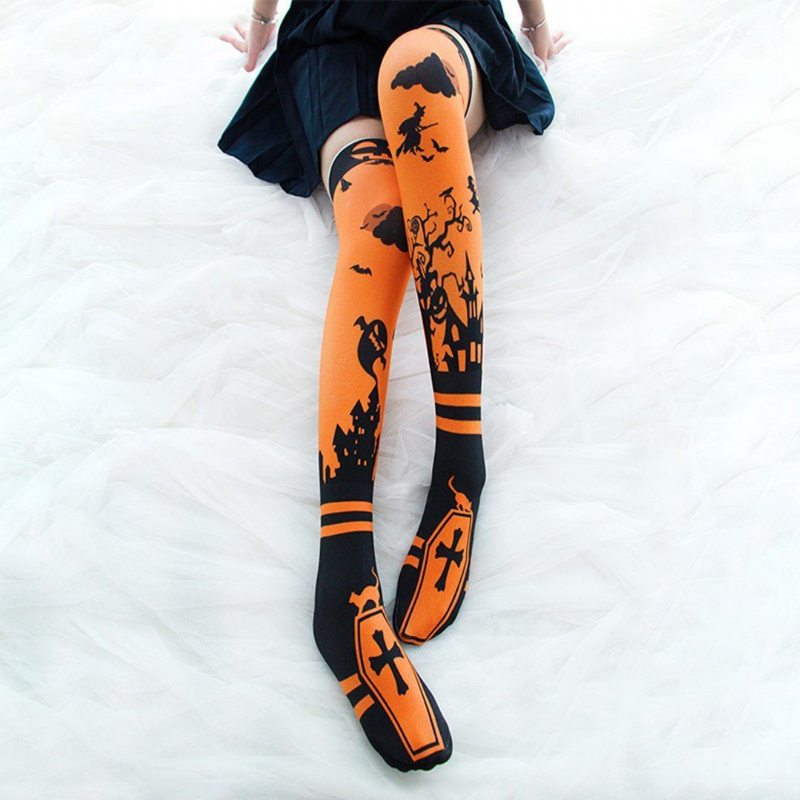 Chaussettes Moulantes En Velours Imprimé Halloween