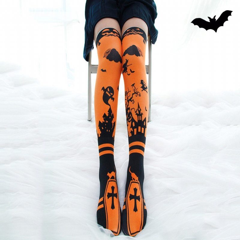 Chaussettes Moulantes En Velours Imprimé Halloween