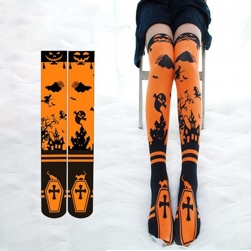 Chaussettes Moulantes En Velours Imprimé Halloween