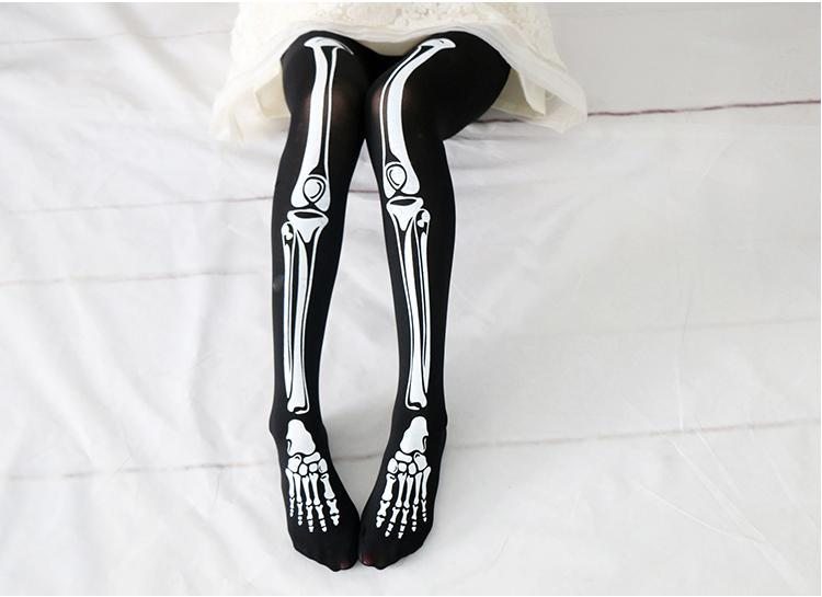 Chaussettes En Soie Squelette D'os De Cuisse Gothique Noir Foncé D'halloween