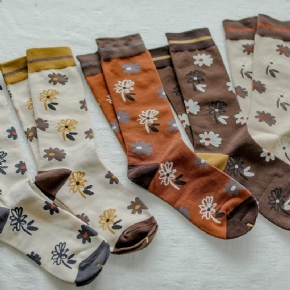 Chaussettes Tricotées En Coton À Fleurs Rétro Automne-hiver