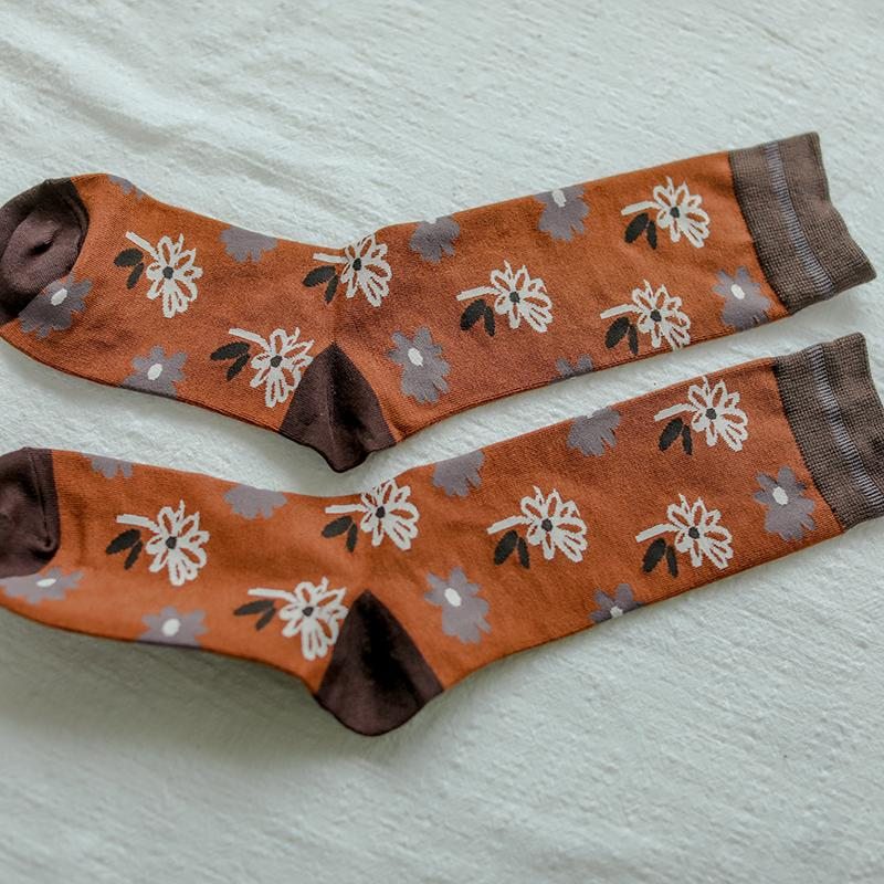 Chaussettes Tricotées En Coton À Fleurs Rétro Automne-hiver