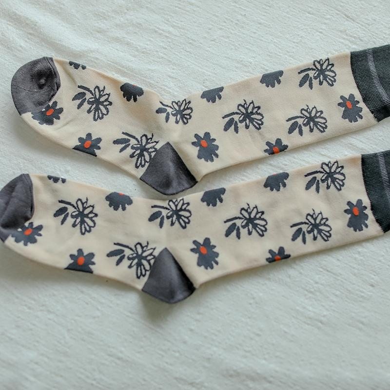 Chaussettes Tricotées En Coton À Fleurs Rétro Automne-hiver