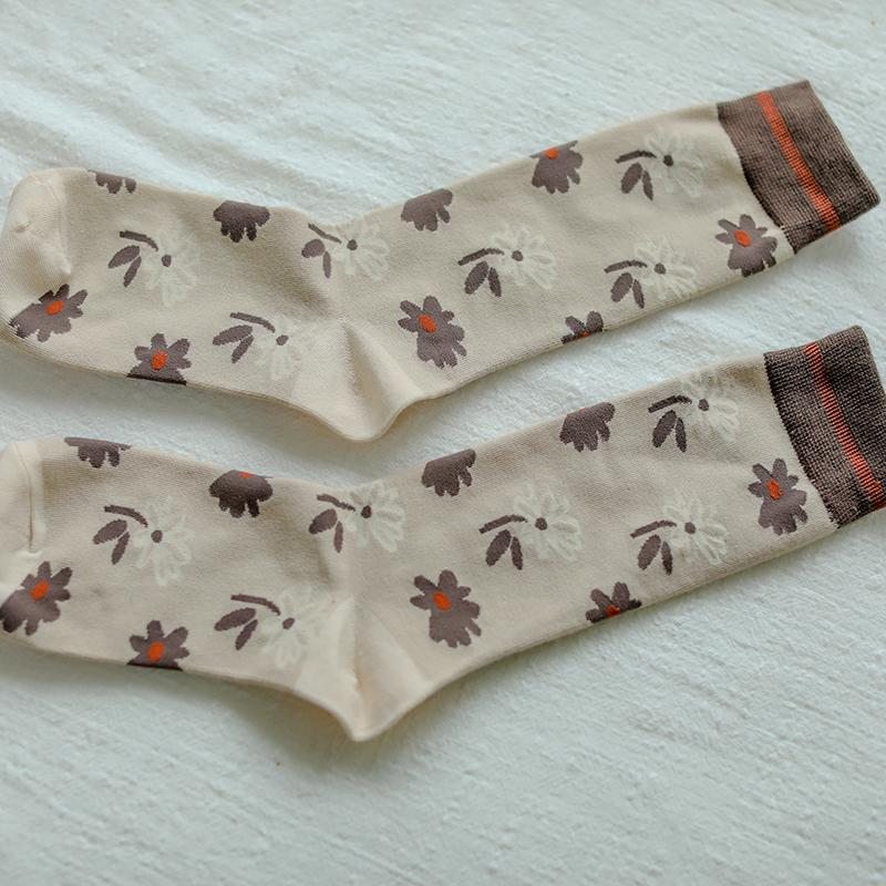 Chaussettes Tricotées En Coton À Fleurs Rétro Automne-hiver