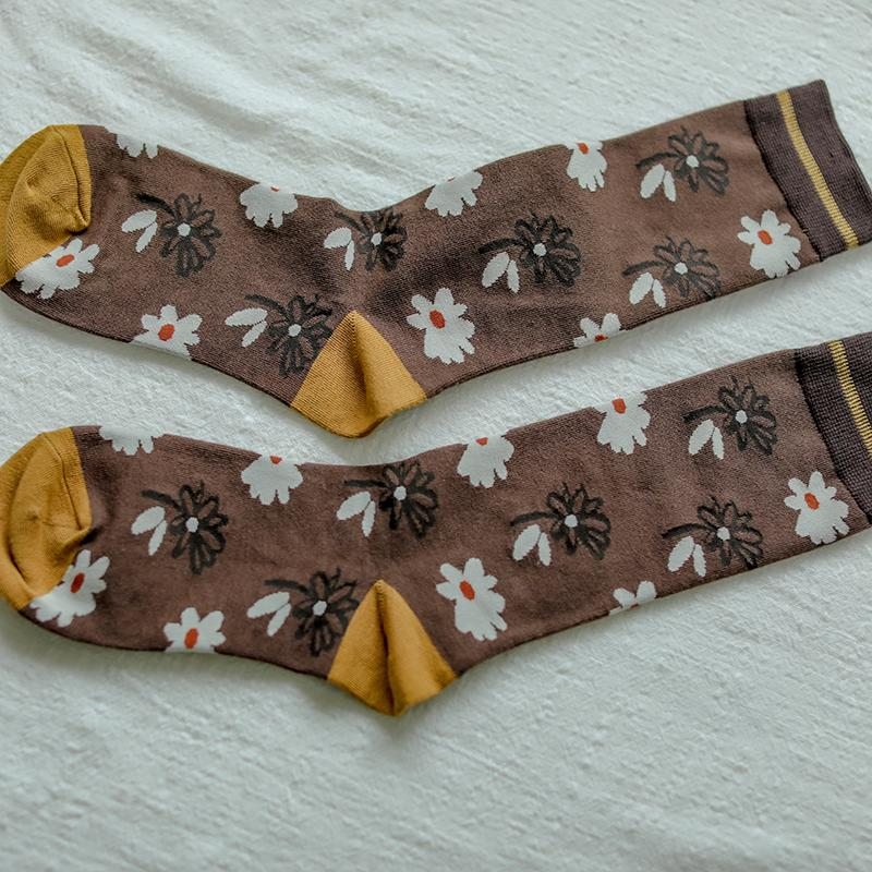 Chaussettes Tricotées En Coton À Fleurs Rétro Automne-hiver