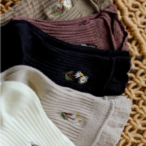 Chaussettes À Volants Brodées De Chrysanthème Rétro Automne Hiver