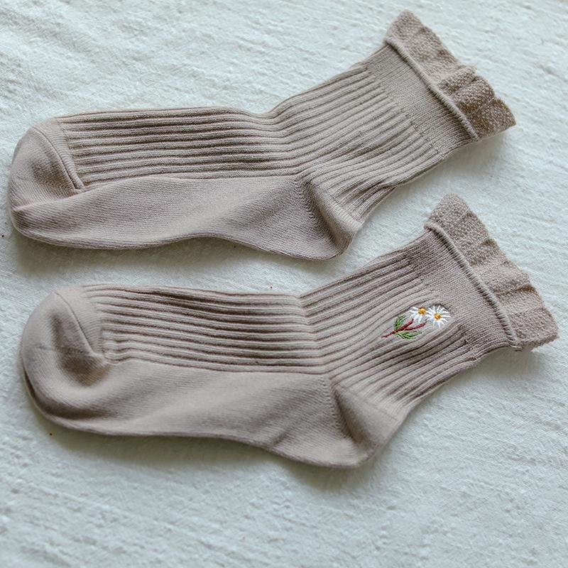 Chaussettes À Volants Brodées De Chrysanthème Rétro Automne Hiver