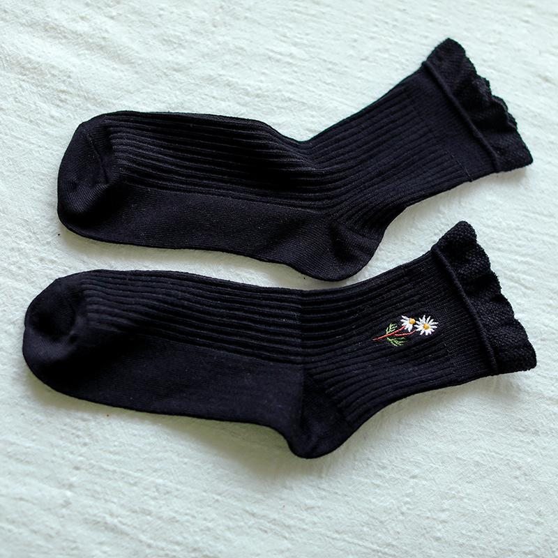 Chaussettes À Volants Brodées De Chrysanthème Rétro Automne Hiver