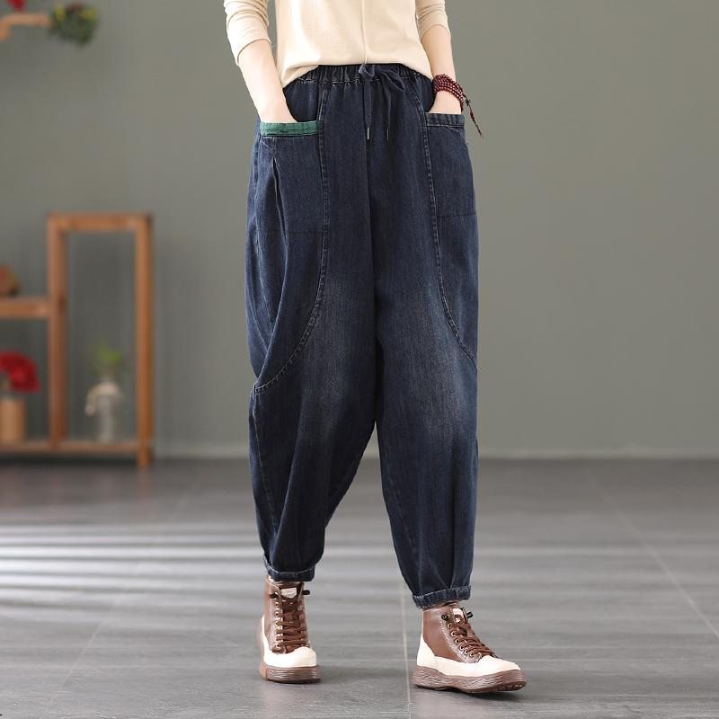 Automne Vintage Plus Taille Casual Coton Denim Pantalon