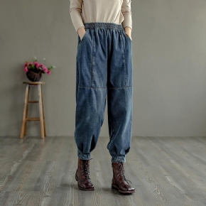 Hiver Rétro Fourrure Épais Casual Coton Sarouel Jeans