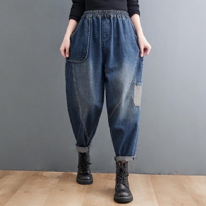 Jean Sarouel En Denim À Taille Élastique Pour Automne Grande Taille