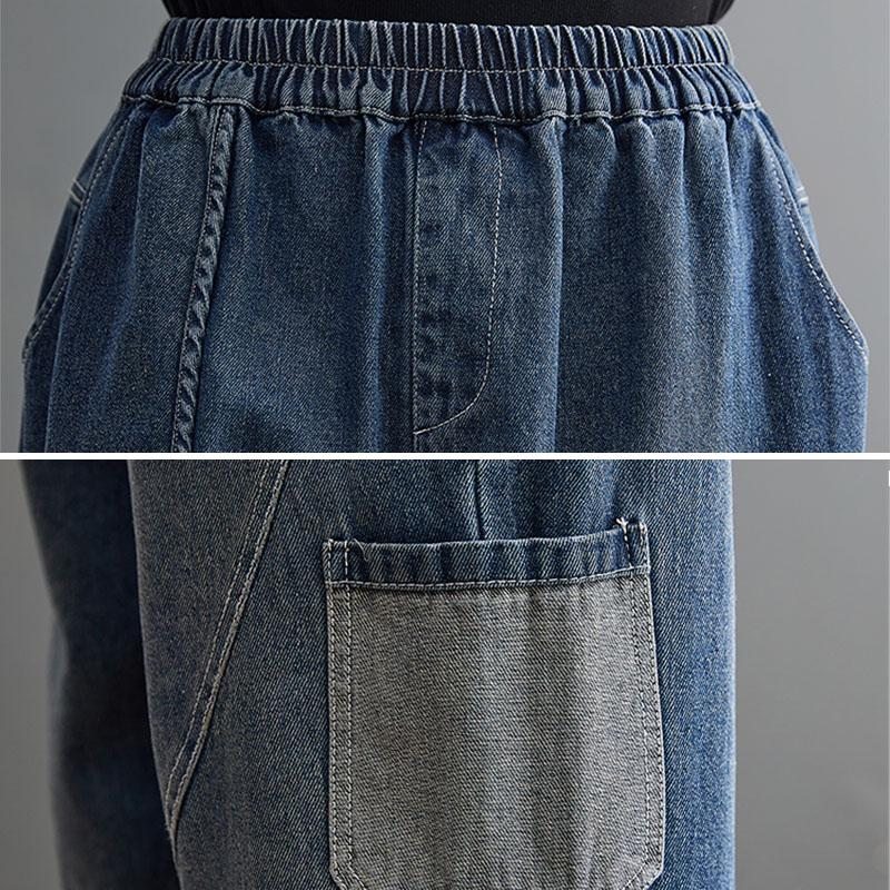 Jean Sarouel En Denim À Taille Élastique Pour Automne Grande Taille