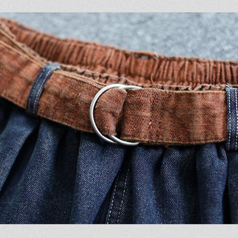 Jean En Velours Délavé Avec Ceinture Décontractée Rétro