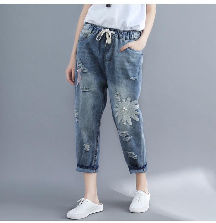 Pantalon En Denim Décontracté D'été Grande Taille