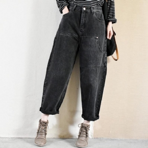 Pantalon En Denim Décontracté À Taille Haute