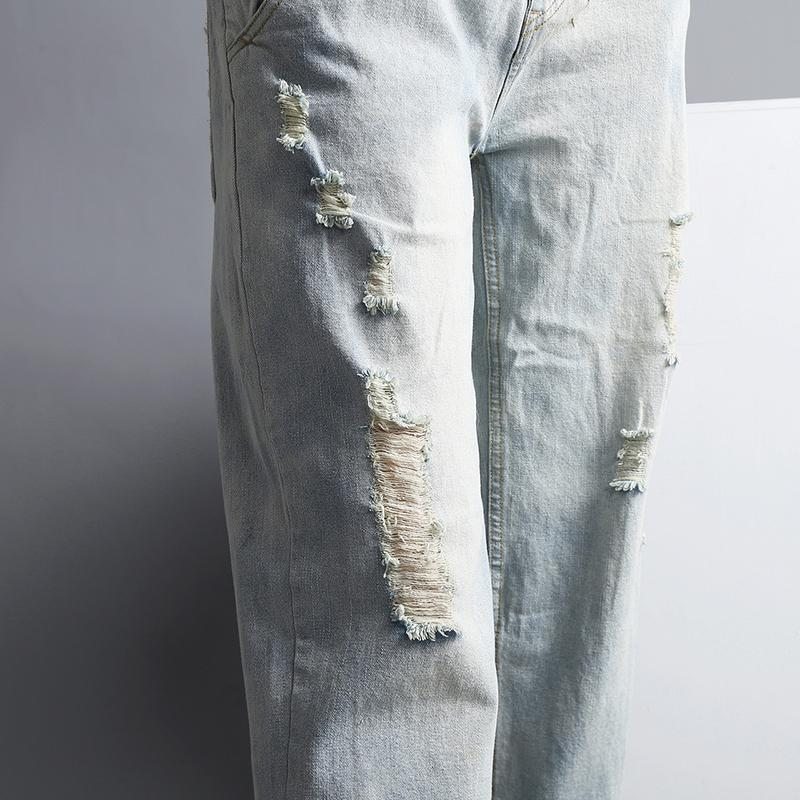 Pantalon En Denim Délavé Pour Femme Printemps-automne