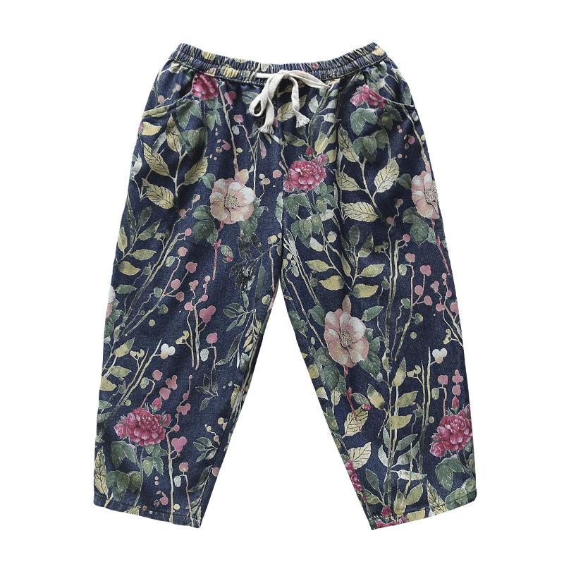 Pantalon En Denim Hallen À Imprimé Floral Ample Printemps-été