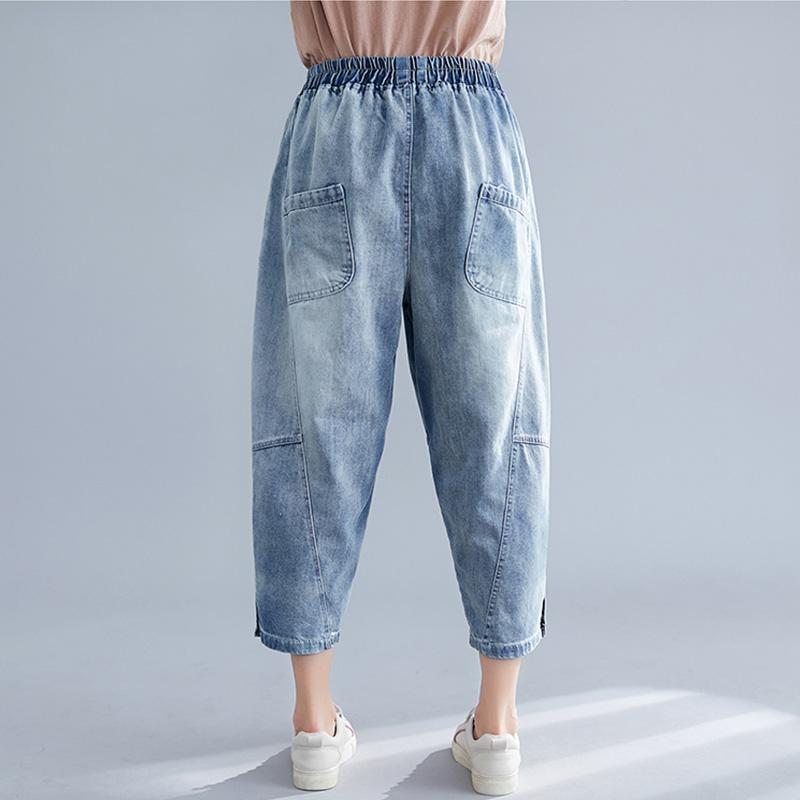 Pantalon En Denim Mince Élastique Grande Taille Pour Femme