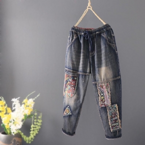 Patch Retro Loose Casual Straight Denim Pants