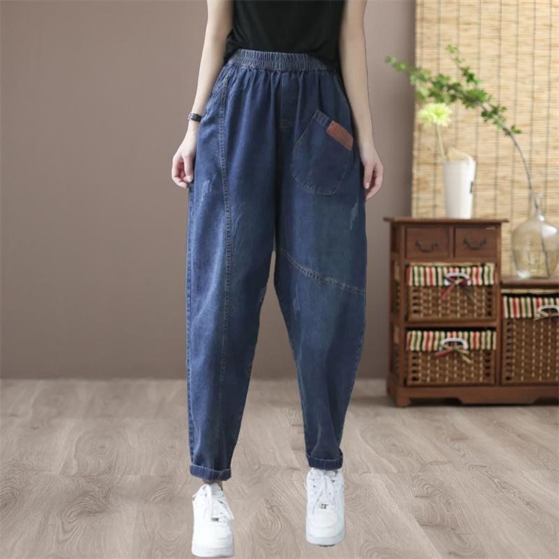 Printemps Automne Loose Casual Retro Patchwork Harem Jeans