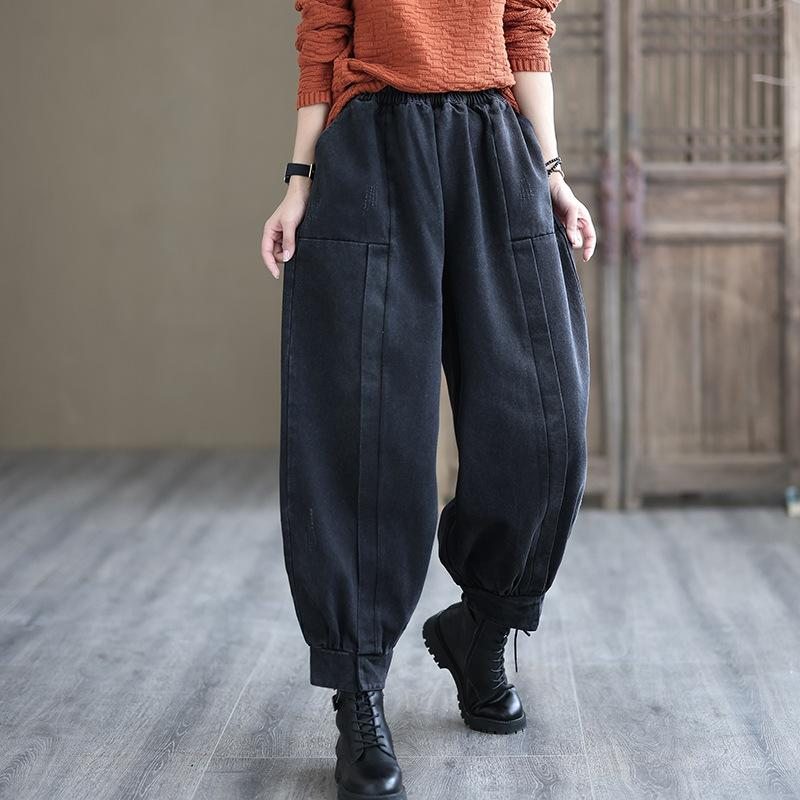 Printemps Automne Patchwork Retro Loose Harem Denim Pants