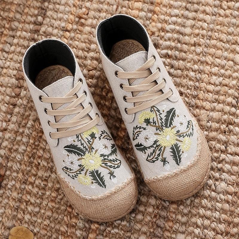 Automne Coton Lin Laçage Floral Casual Chaussures