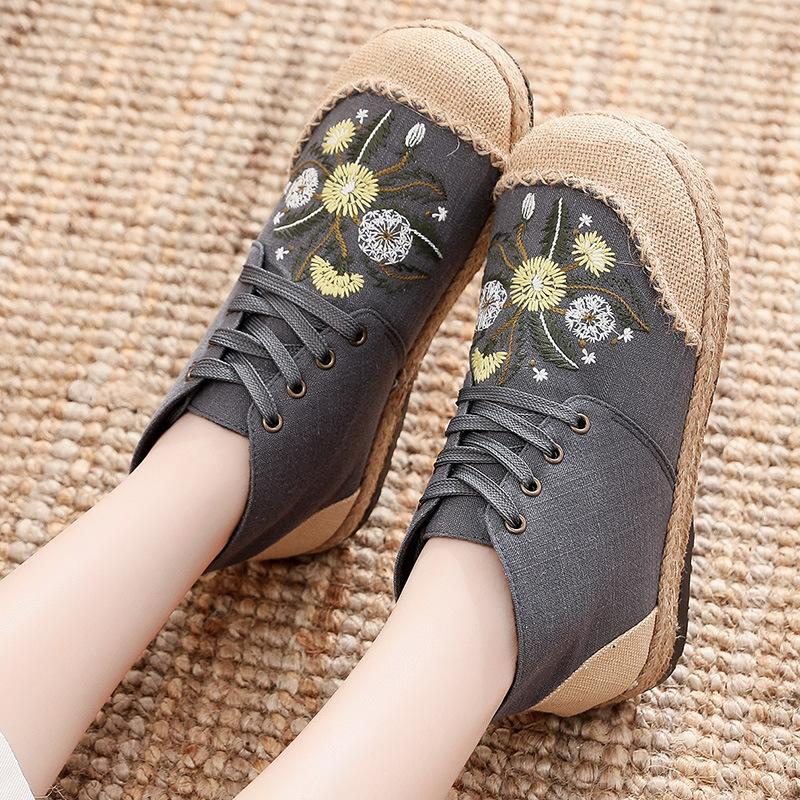 Automne Coton Lin Laçage Floral Casual Chaussures