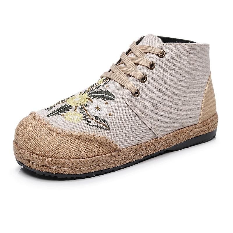 Automne Coton Lin Laçage Floral Casual Chaussures