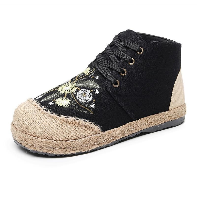 Automne Coton Lin Laçage Floral Casual Chaussures