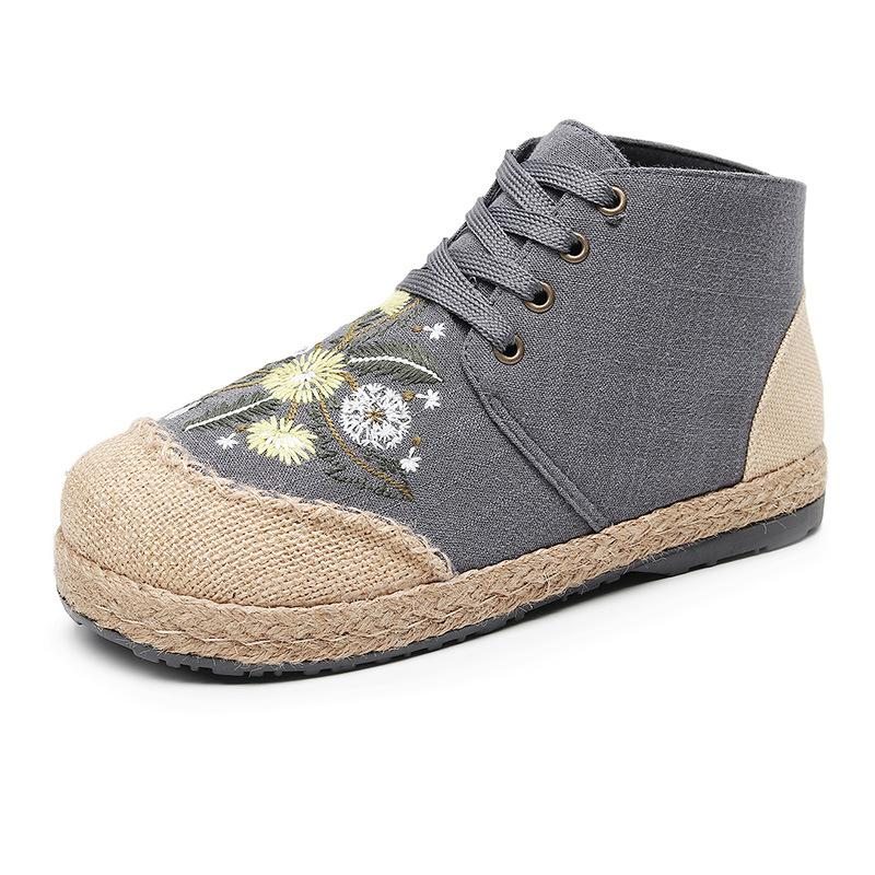 Automne Coton Lin Laçage Floral Casual Chaussures